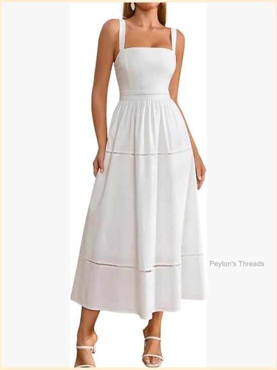 Dresses & Skirts - Square Neck Corset Midi Dress Flowy A-Line Sleeveless Backless Wedding Guest